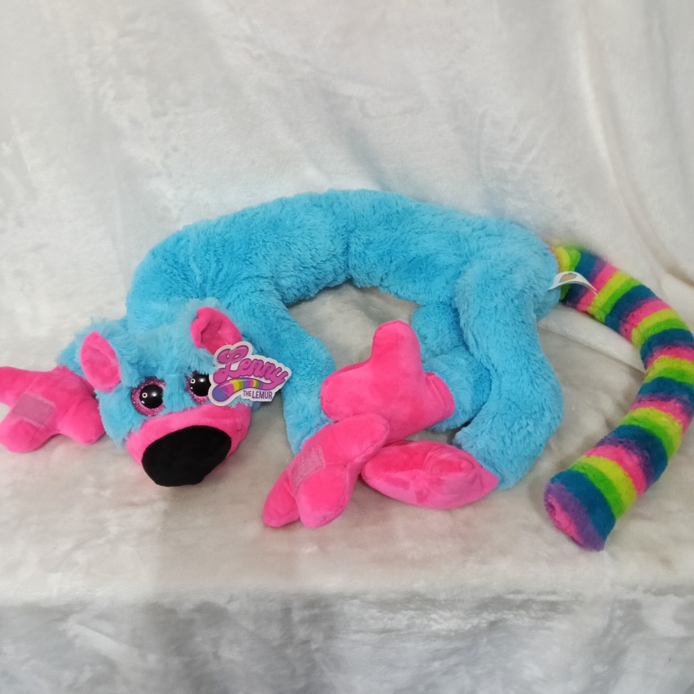 Good Stuff Lenny the Lemur Blue Rainbow Striped Tail Plush 42 Inch Large Hanging